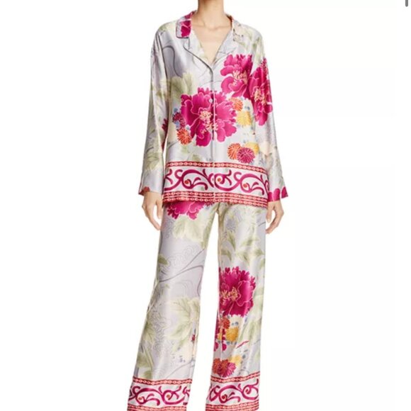 Natori Women's 2-Piece Pajama Set Floral Satin Notch Luxury Lounge Size Small - Picture 1 of 11